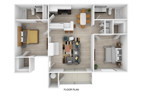 Floor plan for 2 beds, 2 baths, 944 sqft